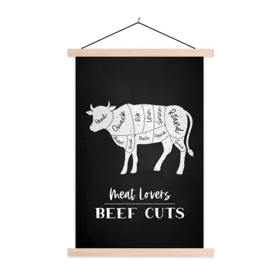 Produktbild von MuchoWow® Textilposter Küche - Kuh - Fleischer - Fleisch 40x60 cm mit holzfarbenen Rahmen - Poster