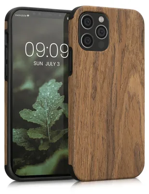 Produktbild von kwmobile Hülle kompatibel mit Apple iPhone 12 / iPhone 12 Pro - Holz TPU Case Handy Schutzhülle - Backcover Cover Holz Maserung Braun