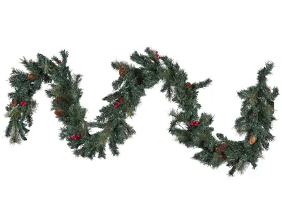 Produktbild von BELIANI Weihnachtsgirlande Grün Kunststoff 270 cm mit LED Beleuchtung Zapfen Kugeln Beeren Rot batteriebetrieben Weihnachtsdeko Kamin Fenster Innen