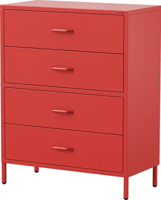 Produktbild von Jan Nowak Kommode mit 4 Schubladen Carla Kommodenschrank Schubladenkommode Ideal für Wohnzimmer Schlafzimmer Metall, 80 x 101,5 x 40 cm, Rot