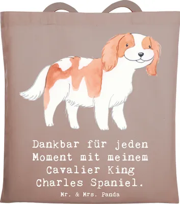 Produktbild von Mr. & Mrs. Panda Einkaufstasche Cavalier King Charles Spaniel Moment - Braun Pastell - Geschenk, Tasche, Uni, Tote Bag, Tragetasche, Laptoptasche