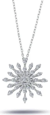 Produktbild von Schneeflocke Diamanten (Brillant-Schliff) Anhänger Collier Halskette 14 Karat Weißgold