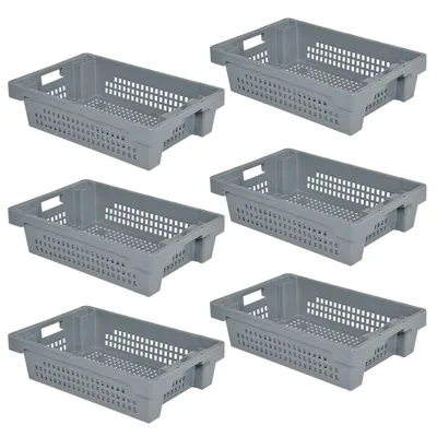 Produktbild von 6x Drehstapelbehälter, grau, Boden und Wände durchbrochen, LxBxH 600x400x150 mm
