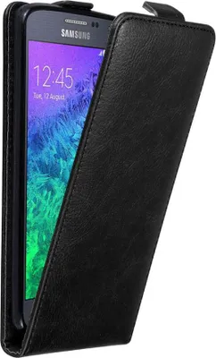 Produktbild von Cadorabo Hülle für Samsung Galaxy ALPHA Schutz Hülle in Schwarz Flip Etui Handyhülle Case Cover