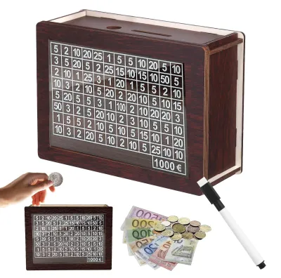 Produktbild von Spardose aus Holz mit Zähler und Sparziel (1000 €)