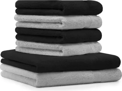 Produktbild von Betz 6-tlg. Handtuch-Set PREMIUM - 2 Liegetücher 4 Handtücher 100% Baumwolle  Farbe: schwarz und silbergrau