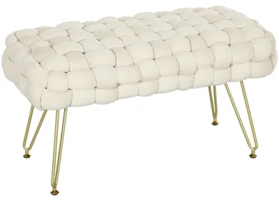 Produktbild von Moderner Sitzhocker mit Metallbeinen, gepolstertem Sitz, für Wohnzimmer, Schlafzimmer, Flur, Cremeweiß