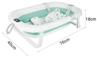 Produktbild von Babybadewanne - Faltbare Badewanne - Mit Badematte - Mit Integriertem Thermometer - Für 0–36 Monate - Grün