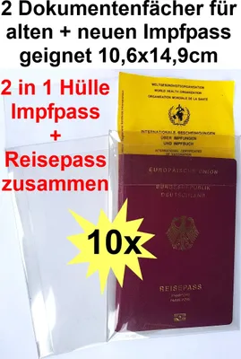 Produktbild von 10x SCHUTZHÜLLE DOKUMENTENHÜLLE 2in1 für Reisepass + Impfausweis alt + neu KLARSICHTHÜLLE KLARSICHTVERPACKUNG AUSWEISHÜLLE Ausweismappe DIN A6