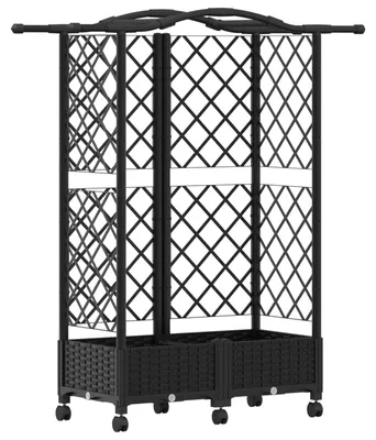 Image de vidaXL Jardinière surélevée avec treillis et toit, noire, 124 x 40 x 129 cm, en PP
