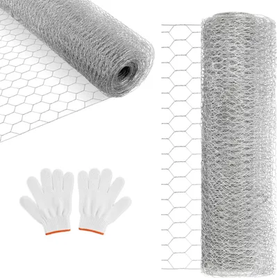 Produktbild von Faziango Sechseckgeflecht Volierendraht Hasendraht 0.5x 25 m Drahtzaun verzinkt silber Maschendraht 0,8 mm Drahtstärke inklusive Handschuhe