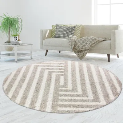 Produktbild von Flauschiger Hochflor-Teppich im Modern Gemütlich in Beige Größe - 200 cm Rund
