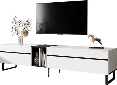 Produktbild von TV Lowboard 180 cm mit Klappfach und Doppeltüren, Moderner Fernsehschrank mit Verstellbaren Füßen & Viel Stauraum, Minimalistisches Sideboard für Wohnzimmer,Weiß