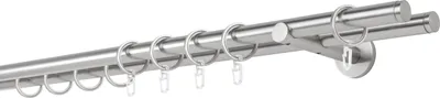 Produktbild von Gardinenstange auf Maß 20mm Match 2-lauf Wandträger 12cm Farbe: Edelstahl-Optik, Größe: 270cm