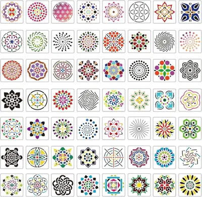 Produktbild von Mandala Schablonen 9x9 cm, 56 Stück, wiederverwendbar, für Malerei