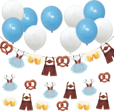 Produktbild von Oblique Unique  Deko Set - Girlande + 10x Luftballons in Blau Weiß + 12x XXL Konfetti