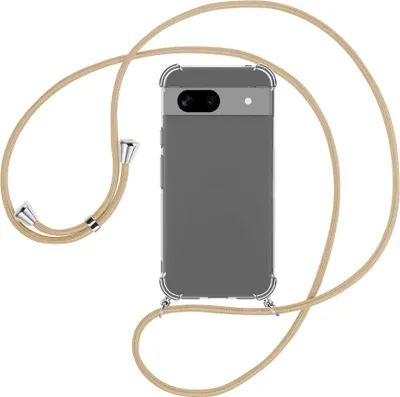 Produktbild von Handykette Backcover-Schutzhülle mit Band (Metall silberfarben) für Google Pixel 8A (6.1'') - caramel