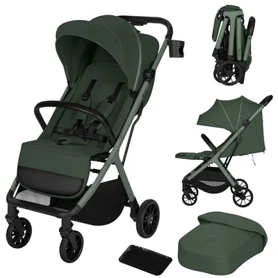 Produktbild von Lionelo Buggy Cloe Plus Kinderwagen Auto-Folding Einhandbedienung PolyurethanRäder Federung Fußsack Moskitonetz Becherhalter Grün