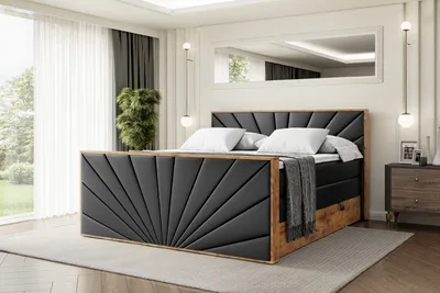 Produktbild von ALTDECOR Boxspringbett mit Matratze und Lattenrost, Topper, Fußteil,Polsterbett mit Bettkasten, Bett mit Stauraum H3- und H4- Matratze, Doppelbett -LOLLI6-Z KING-140x200 - Schwarz Kunstleder