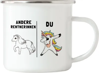 Produktbild von Andere Rentnerinnen Du Emaille Tasse Rentnerin Lustig Einhorn Rente Ruhestand Abschiedsgeschenk Kollegin