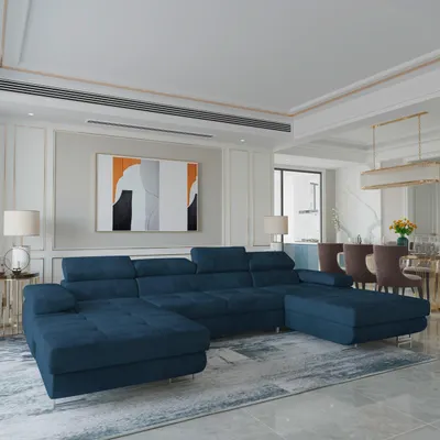 Produktbild von Masseno Ecksofa LYKKE mit Schlaffunktion U-Form, Sofa mit Bettkasten, Wohnzimmersofa, Couch, Soffa, Bettsofa, Couchgarnitur- Blau, MONOLITH 77