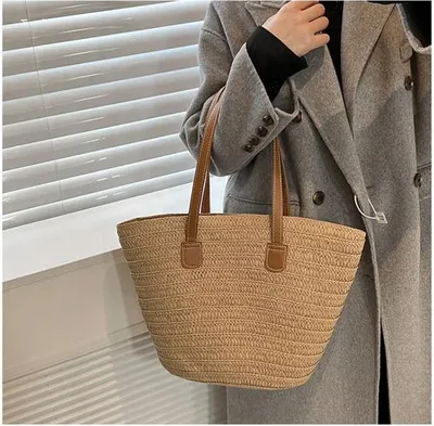 Produktbild von 360Home Geflochtene Tasche Strandtasche Geflochtener Einkaufskorb Pendler-tasche braun
