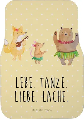 Produktbild von Mr. & Mrs. Panda Fußmatte Fürs Auto Waldtiere Aloha - Gelb Pastell - Geschenk, Igel, Wald, Musik, Bär, Autoteppich, Teppich, Lustige Sprüche, Automatte, Tanzen