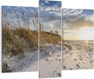 Produktbild von Bild auf Leinwand - Leinwandbild - 3 Teile - Sand Gras Meer - 95x80cm - Wand Bild - Wanddeko - Wandbilder - Leinwanddruck - Bilder - Wanddekoration - Leinwand bilder - Wandbild - CB95x80-4781