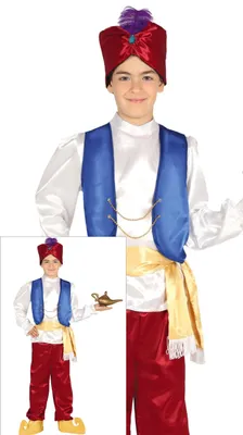 Productafbeelding van Wüstenvorst-kostuum voor jongens met tulband, geschikt voor carnaval of vastenavond, maat: 98/104, kleur: blauw