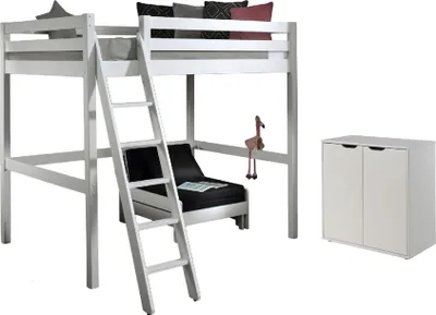 Produktbild von Hochbett Katheryn 209x215x190 Kinderbett Massivholz+MDF Weiß