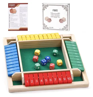 Produktbild von Brettspiel Shut the Box Holz Würfelspiel - Mit 8 Holzwürfeln - Für 4 Spieler - Ab 8 Jahren