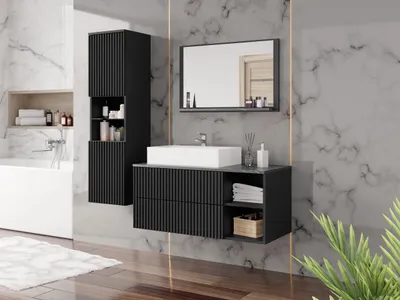 Obrázek produktu pro Sestava do koupelny SEGUNDO 5 - černý mramor / matná černá / černá + umyvadlo a sifon