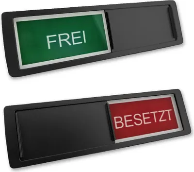 Produktbild von Schiebeschild "Frei-Besetzt" in einem schwarzen Kunststoffschiebeprofil ca. 178x50mm