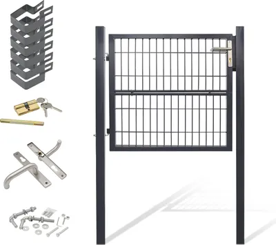A garden gate with its accessories laid out.