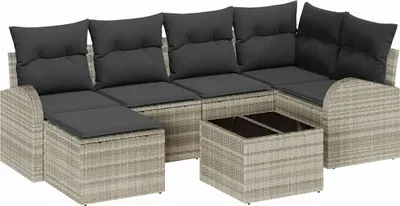 Immagine prodotto di Set di divani con cuscino 7 pcs Grigio chiaro polyrattan