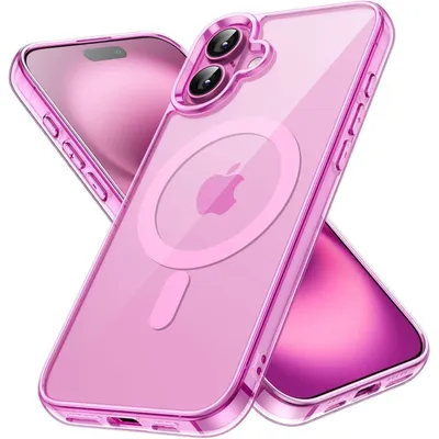 Image de Coque de protection pour iPhone 16 (6,1 pouces), compatible MagSafe, résistante aux chocs, transparente, couleur rose