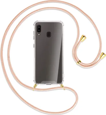 Produktbild von Handykette Backcover-Schutzhülle mit Band (Metall goldfarben) für Samsung Galaxy A20e - rose peach