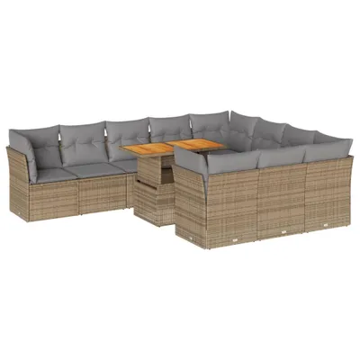 Produktbild von 11-tlg. Garten-Sofagarnitur mit Kissen Beige Poly Rattan