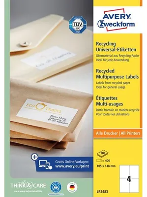 Produktbild von Avery LR3483, Weiß, Rechteck, Permanent, 105 x 148 mm, A4, Universal