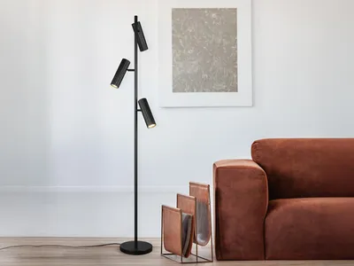 Produktbild von Moderne LED Stehlampe mit 3 Spots Metall Schwarz Leselampe Wohnzimmer Höhe 150cm