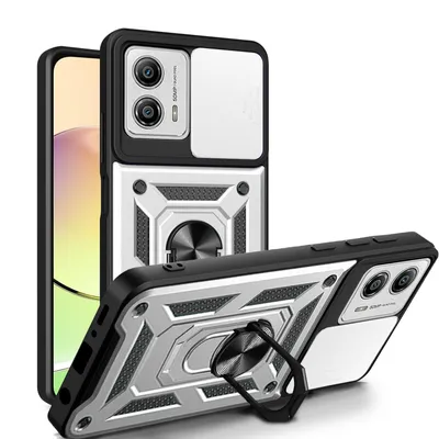 Produktbild von Outdoor Panzer Hülle Motorola Moto G13 / G23 / G53 mit Kameraschutz Ringhalter Silber