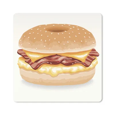 Produktbild von MuchoWow® Mauspad Mousepad Illustration von Speck und Ei zwischen einem Bagel mit Käse 30x30 cm - Mousepads - Maus Mat - Pad - Mausunterlage - Gaming