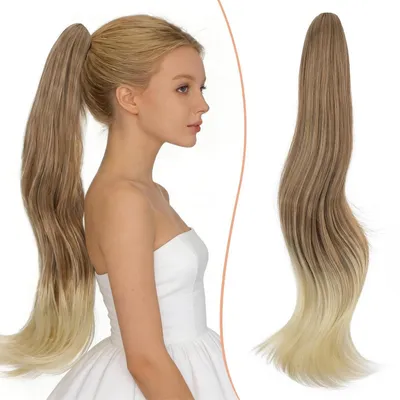 Produktbild von Haarteil Pferdeschwanz 50cm Gewellt Synthetik Clip-In Dunkelblond/Bleichblond