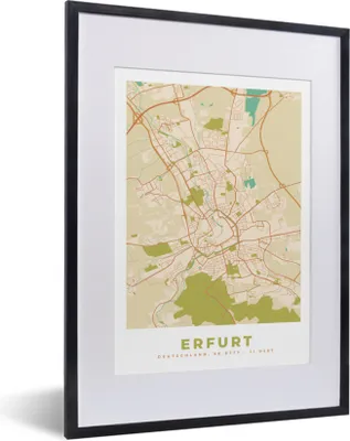 Produktbild von MuchoWow® Gerahmtes Poster Karte - Erfurt - Jahrgang - Karte 30x40 cm - Poster mit Schwarzem Bilderrahmen Wandposter Rahmen Foto Bilder - Wandposter Schlafzimmer