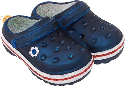 Produktbild von Christbaumschmuck Glas Clogs mit Blume 10cm dunkelblau