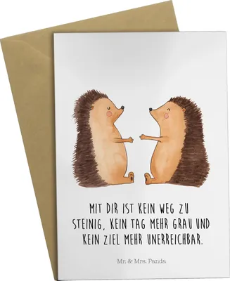 Produktbild von Mr. & Mrs. Panda Klappkarte Igel Liebe - Weiß - Geschenk, weihnachtskarten, einladungskarten, Freundin, babykarte, hochzeitskarten, Hochzeit, dankeskarten, osterkarten