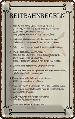 Produktbild von vianmo Blechschild 30x20 cm Reitbahnregeln wer Reithalle Spruch Zitat