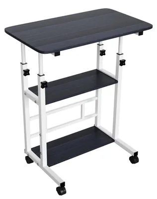 Produktbild von Beistelltisch - Höhenverstellbarer Computertisch mit Rollen - L-förmiger Laptop Tisch - 3 Ablagen - Holz - Schwarz