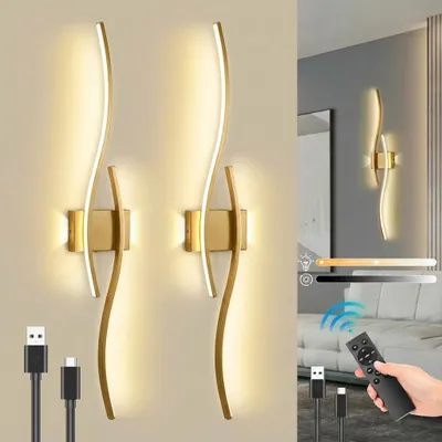 Produktbild von Rosikey 2er Set LED Wandleuchte Akku Gold - 100cm Kabellos Luxus Wandlampe - 10000mAh Fernbedienung