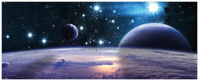 Produktbild von Wallario Wandbild aus Acryl, 200 x 80 cm, freischwebende Optik - Planeten im Weltall